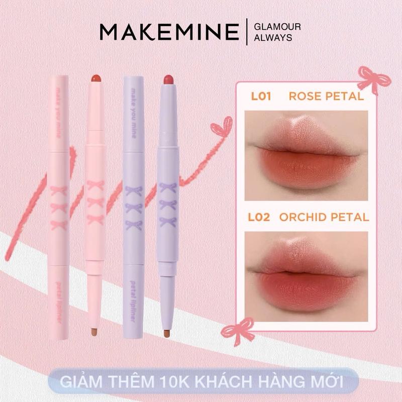 ￼Chì kẻ viền môi nơ coquette MAKEMINE mịn lì 2 trong 1 bắt sáng tạo khối môi 3D Make You Mine Petal (SEO) Lipliner MAKE13