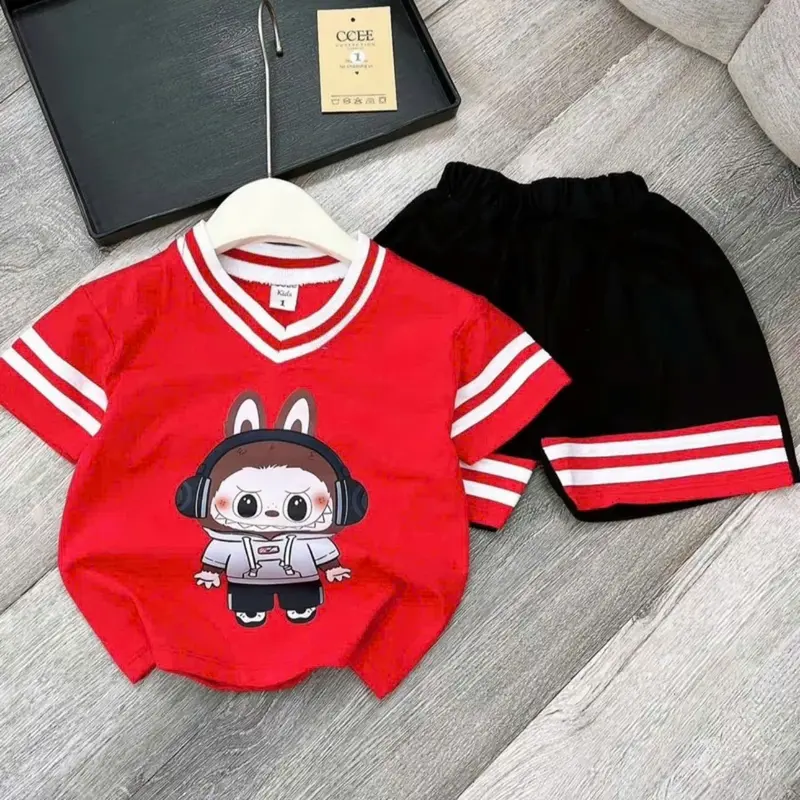Set đồ bộ in hình LABUBU cổ tim cho bé trai , gái chất cotton mềm mịn Size 13-44kg ms04 . 1