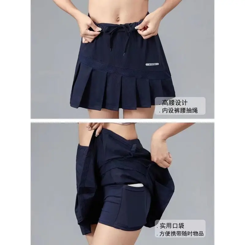 Váy Thể Thao Cho Nữ, Nhanh Khô, Thiết Kế Giả Hai Lớp, Thích Hợp Cho Cầu Lông Và Quần Tennis, Thể Dục Và Chạy Marathon, Váy Xếp Ly Dài Nửa người, Váy Mùa Hè 0