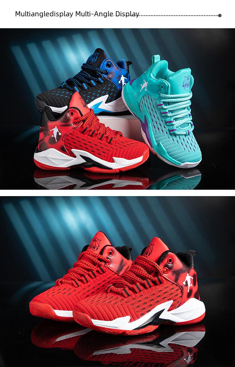Barnbasketskor Höga 2023 Vår och sommar Nya pojkars sportskor Mesh Andningsbara Medium och stora barnpojkarsneakers_voghion.com