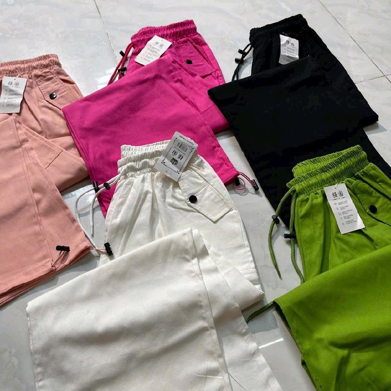 Quần kaki ống rộng túi hộp nữ lưng thun có dây rút Women Ong Pants Nhung suông 7