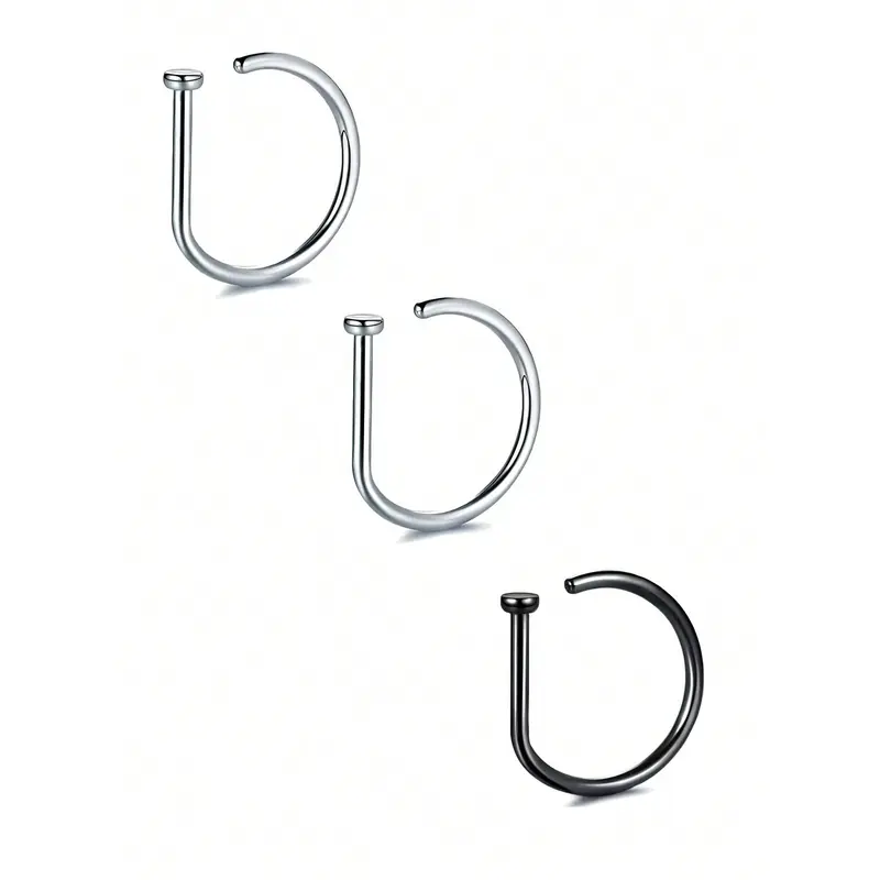 1Pc/3Pcs Women Fake Piercing Nose Ring Hoop Septum Non Piercing Nose Clip Rock HipHoop Stainless Steel Fashion Punk Body Jewelry 7