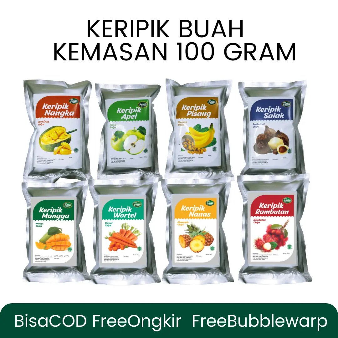 FIONA Keripik Buah 100 Gram Nangka Apel Pisang Salak Mangga Nanas Rambutan Fiona Khas Kota Malang - Garansi Renyah BISA COD Food Snacks Cemilan Manis Kentang Banana