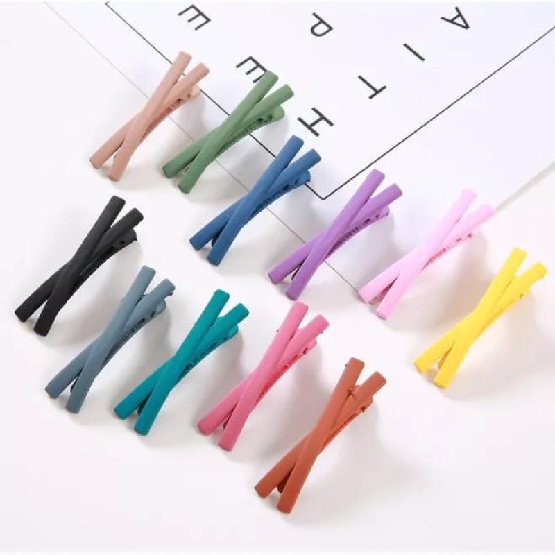 5pc Jepitan Rambut Gaya Korea Matte Warna Warni Jepitan Model Silang Korean Hairclip Jepit Rambut Gaya Korea Jepit Rambut Korea motif X 2