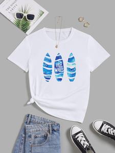 ImprinTee Women's Letter Graphic Round Neck Tee, Vintage Trendy Casual Short Sleeve T-shirt for Daily Wear, Ladies Summer Outfit