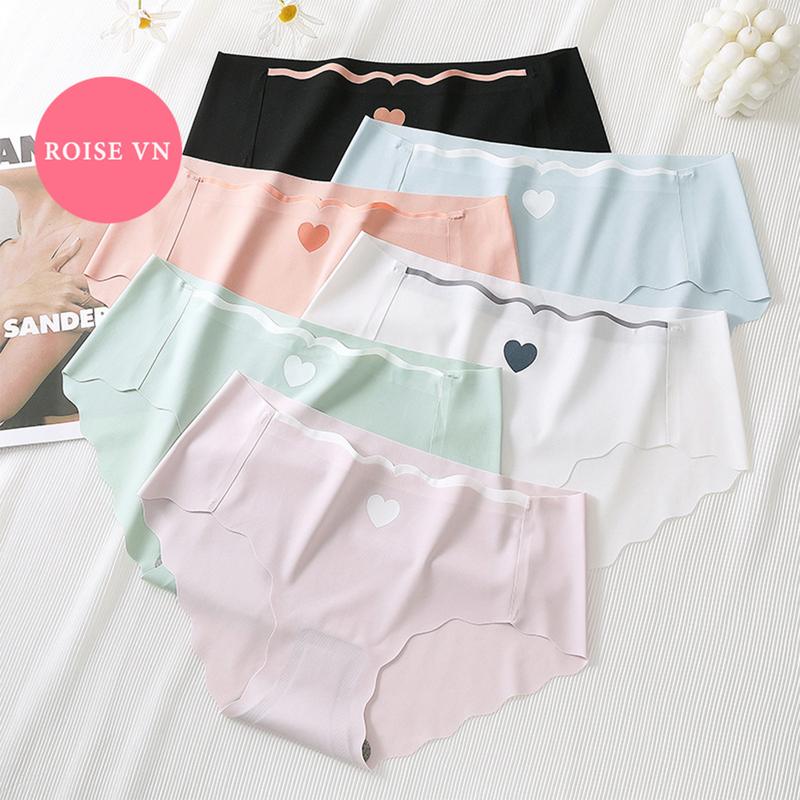 Combo 5 (hoặc 3) Quần lót nữ đúc su tim thun lạnh viền sóng gợi cảm đính trái tim nhỏ 405