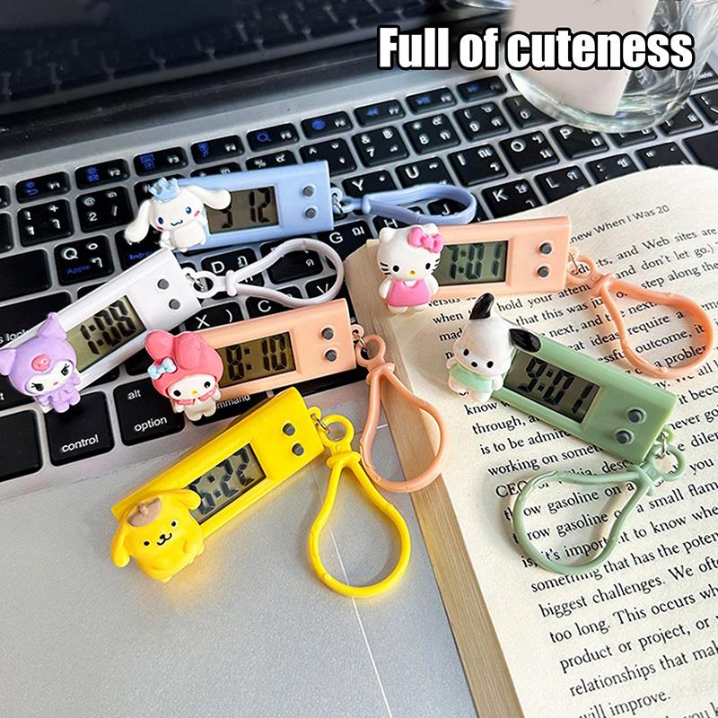 Product Introduction of Sanrio Hello Kitty Electronic Desktop Clock Keychain Kuromi My Melody Electronic Oval Watch Digital Table Time Display Clock 18