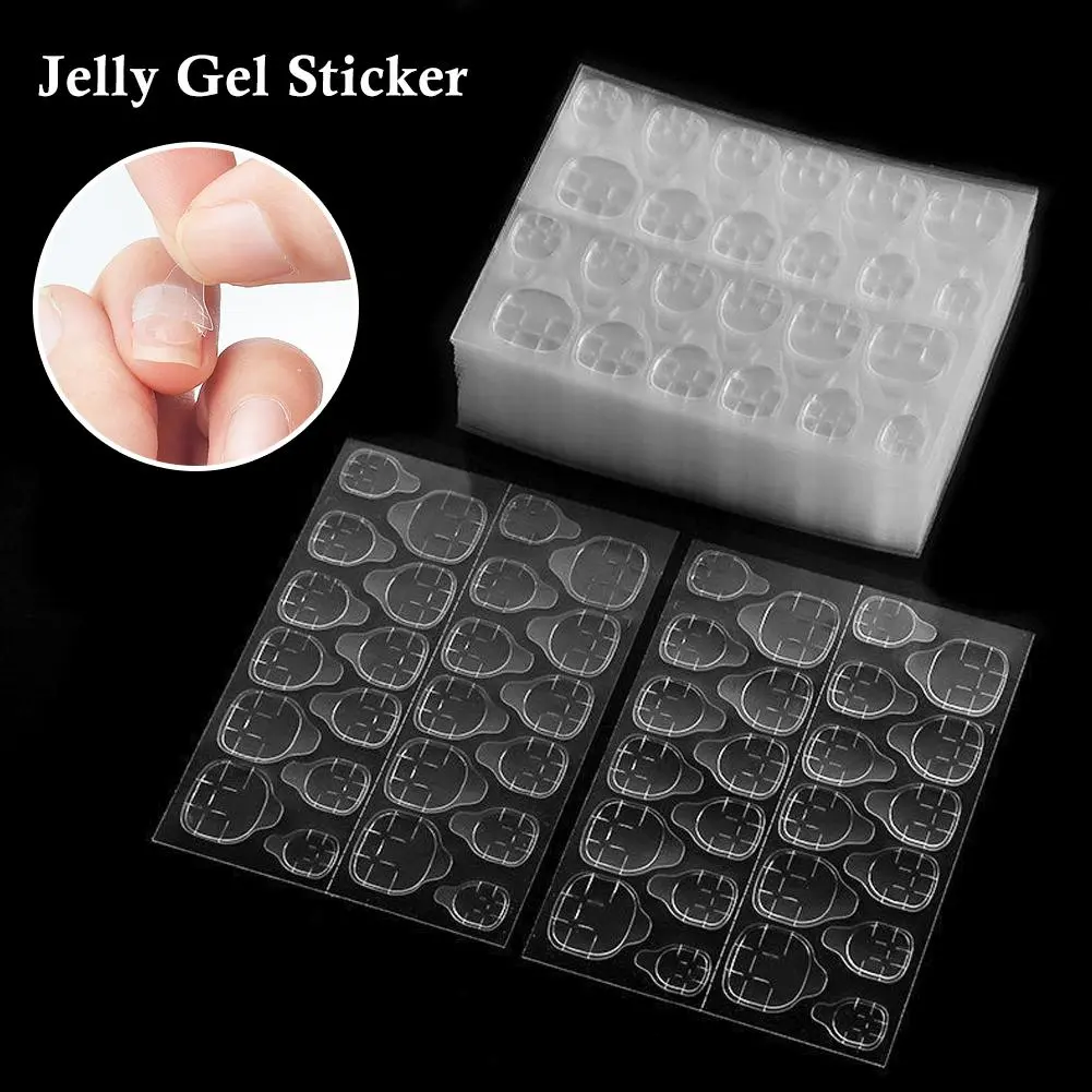 4 Colors 24pcs Jelly Glue Nail Stickers Large Size Double-sided Adhesive Nail Stickers