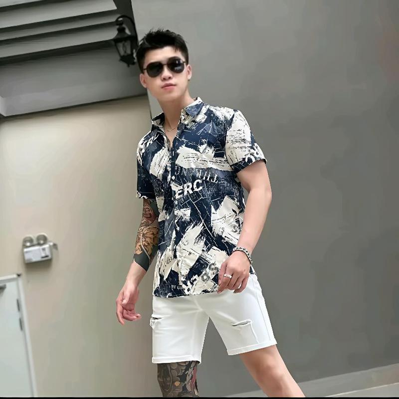 Product Introduction of Ao sơ Mi Nam Tay Ngắn hoạ tiết loang màu chất liệu lụa mango,chuẩn phom,chống nhăn và không Xù Lông Menswear 12