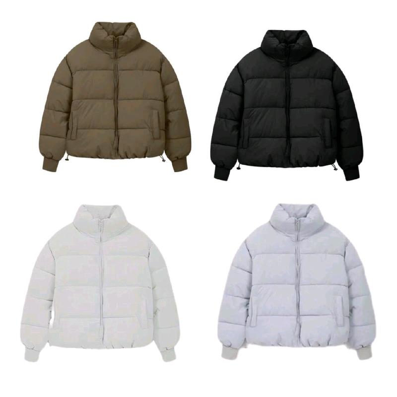 Áo khoác phao Boxy dáng lửng tay dài cổ cao có dây rút gấu Nam Nữ Menswear Có Túi Jacket