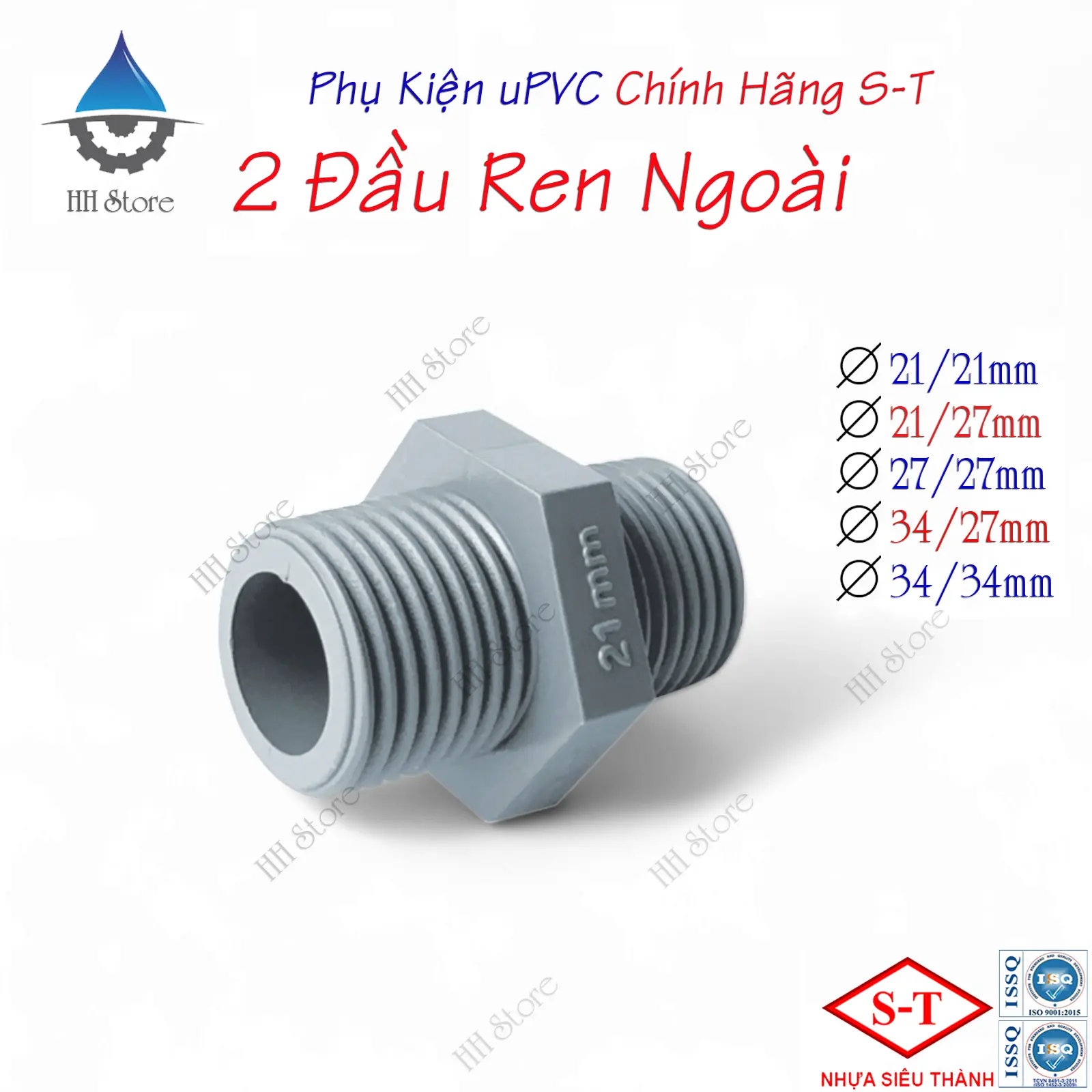 2 Đầu Ren Ngoài (Kép) phi 21, 27, 34, 21/27, 27/34mm. Hàng Chính Hãng - Nhựa Siêu Thành (ST)