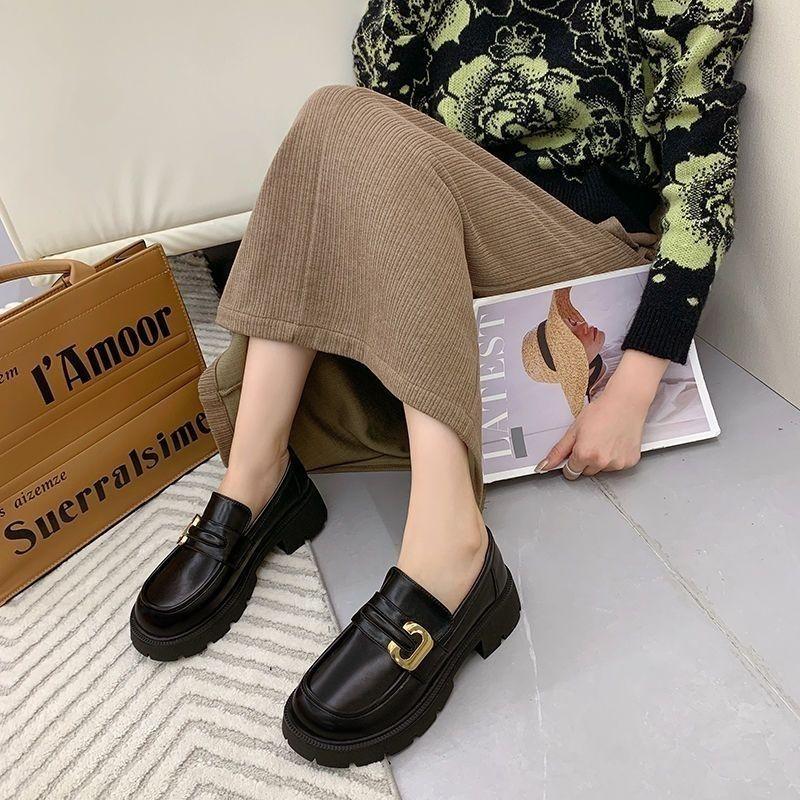Product Introduction of Plover Authentic Leather Loafers Women's 2023 Spring and Autumn New Platform Thick Heel Pumps British Style Versatile Small Leather Shoes 8