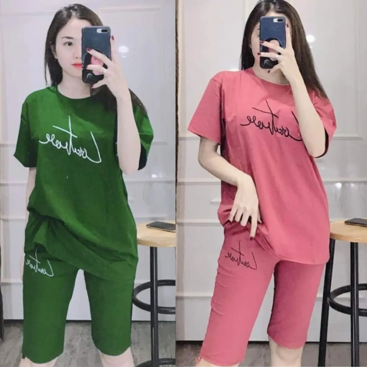 Đồ bộ nữ Quần Lửng Ngố Chữ Ký ESHOP Đồ bộ đồ mặc nhà bigsize đẹp dễ thương mặc nhà ngủ đi chơi thoải mái chất liệu thun cotton đơn giản thoải mái Áo Quần Ngủ Women