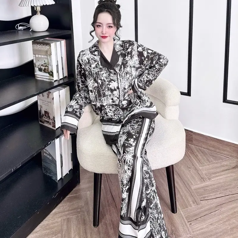 Đồ Bộ Pijama Bigsize,Vest Rừng Đen, FROM RỘNG Lụa Latin Tơ Tằm quần dài 95cm 2