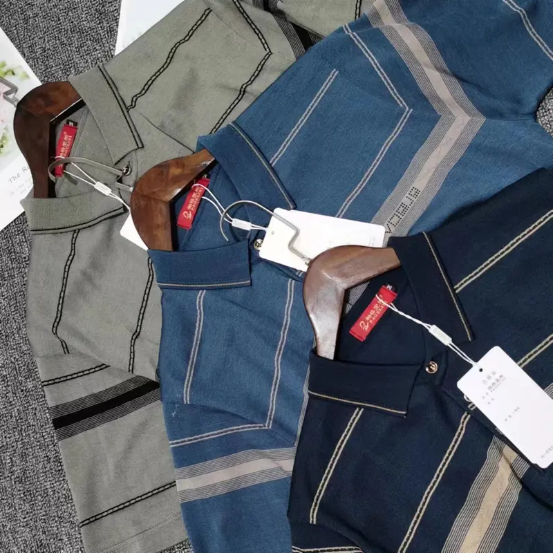 [TẶNG BỐ] Áo thun len lạnh Nam Trung Niên Cộc Tay Quảng Châu Menswear Top Polo Có Cổ Ngắn Tay 8