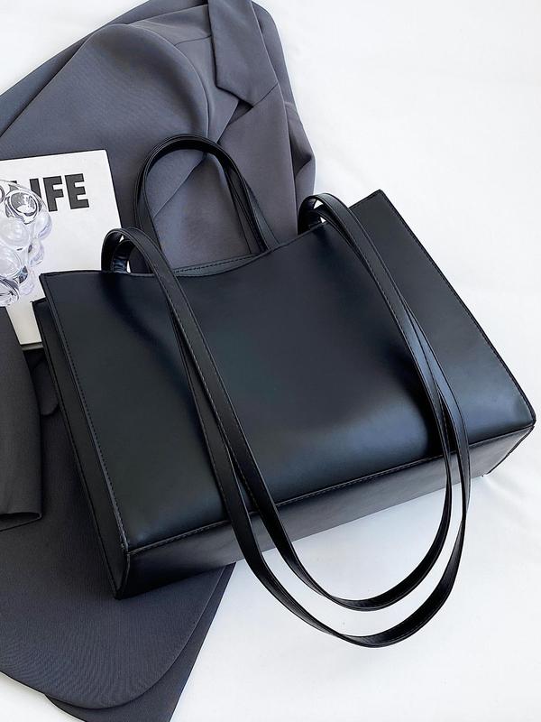 Women's Solid Color Tote Bag, Fashionable Large Capacity Shoulder Bag for Work & Daily Used, Casual Trendy Versatile High-quality Daily Commuting Bag 3
