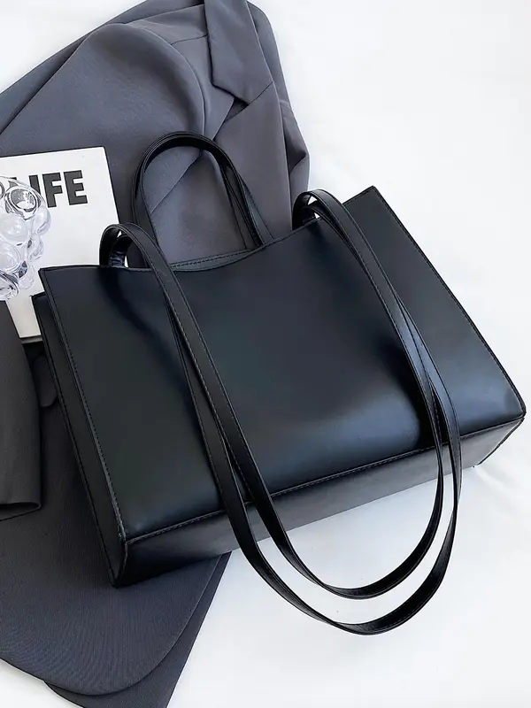Women's Solid Color Tote Bag, Fashionable Large Capacity Shoulder Bag for Work & Daily Used, Casual Trendy Versatile High-quality Daily Commuting Bag 3