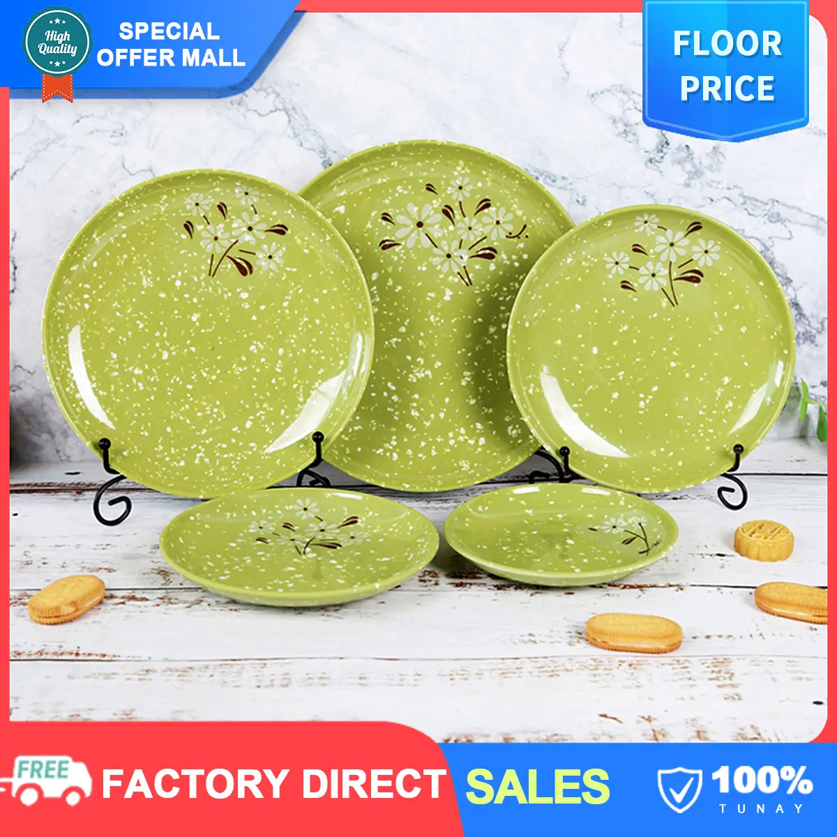【Break-resistant】Japanese Fashion Floral Design Plates Melamine Dinner Dishes Fruit Veggie Salad Dessert Pasta Tableware Bowl Lightweight Dishwasher Safe