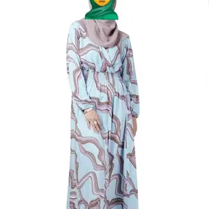 Midi Dress   Rayon   Nyaman Tunik Wanita Muslim Biru Kerah Panjang