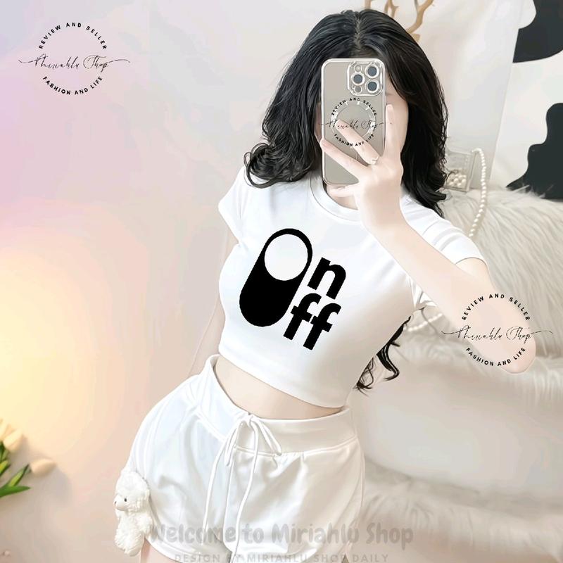 Áo Thun Croptop Borip Nữ Form Basic Cổ Tròn Tay Ngắn In Hình Nút On Off, Kích Cở S M L, Áo Croptop Ôm Body Nữ Áo Kiểu Xinh Đẹp In Hình Độc Lạ Đi Biển Đang Hot 2025 Mặc Hè Mặc Nhà Mặc Đi Chơi Thoải Mái Có Bigsize Đến 65kg