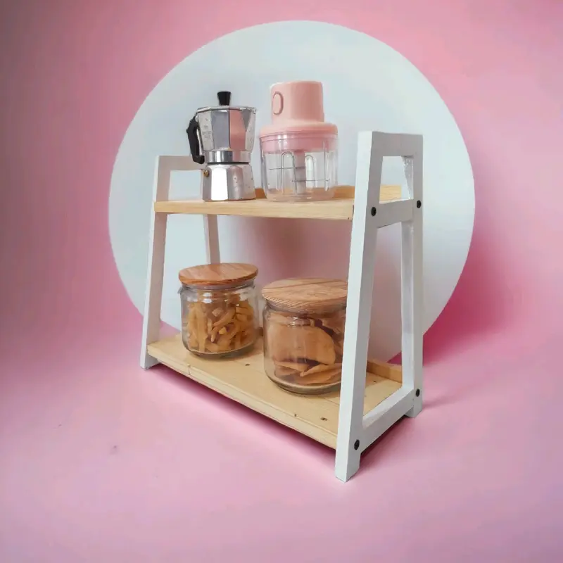 RAK BUMBU DAPUR 2 SUSUN XAVIER/SERBAGUNA/RAK KOSMETIK MULTIFUNGSI/RAK ESTETIK WARNA WARNI/PENYIMPANAN TOPLES BUMBU Kayu Ambalan 8