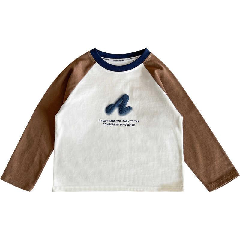Wind Valley 2024 new children's clothing Korean version contrasting color raglan sleeve T shirt boys versatile base for spring and autumn 4