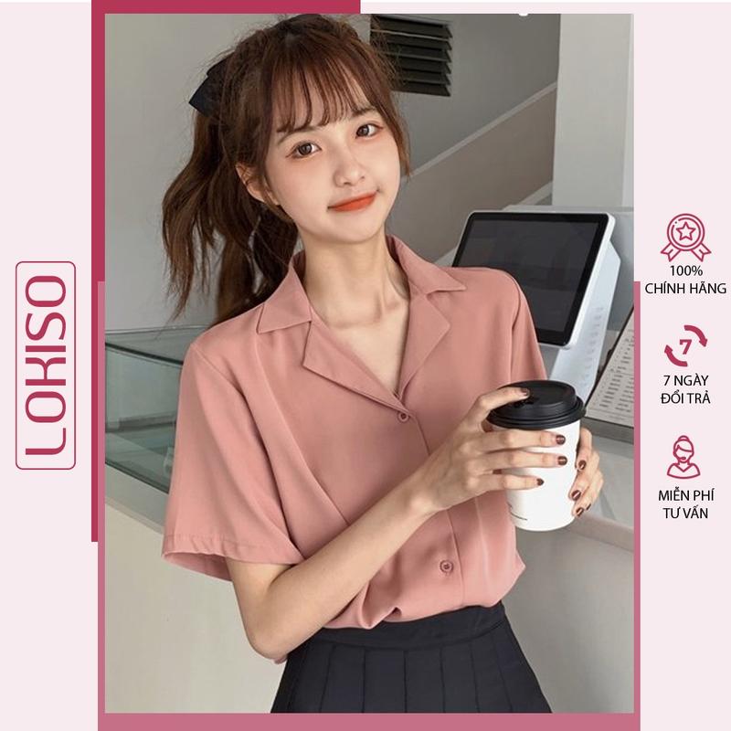  Áo sơ mi nữ form rộng công sở kiểu tay ngắn lỡ cổ vest Hàn Quốc khoác ngoài đẹp LOKISO SM03 
