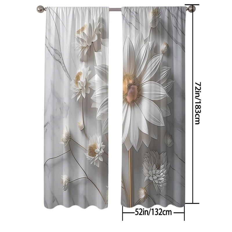 Flower Pattern Curtain, 2 Counts/set Modern Simple Window Curtain, Home Decorative Curtain for Living Room Bedroom Office Coffee Shop 5
