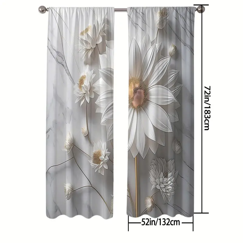 Flower Pattern Curtain, 2 Counts/set Modern Simple Window Curtain, Home Decorative Curtain for Living Room Bedroom Office Coffee Shop 5