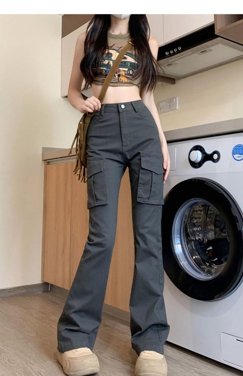 Product Introduction of Cargo Pants for Women Slightly Flared Overalls Women's Autumn 2023 New High Waist Slimming Retro Hot Girl Draping Horseshoe Pants 10