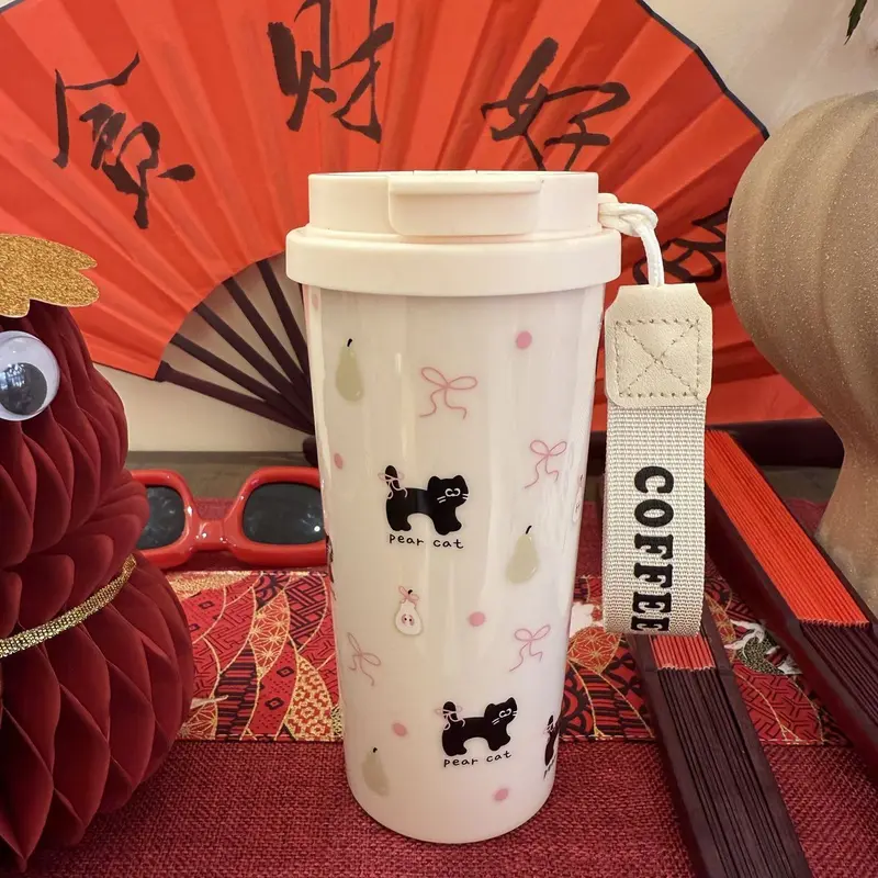 Cốc uống cafe, uống nước 2 lớp kèm nắp xoay có lỗ cắm ống hút 580ml Cổ phiếu vận chuyển nhanh chóng 3