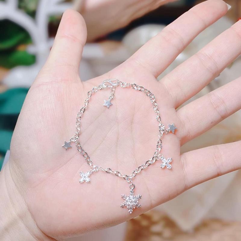 Lắc tay 01 bạc ta treo hoa tuyết xinh xắn LTJ  Sinh nhật Hàng ngày Thanh lịch Tốt đẹp Hằng ngày Vietnam Silver Bracelets & Anklets lactay  chucai 2