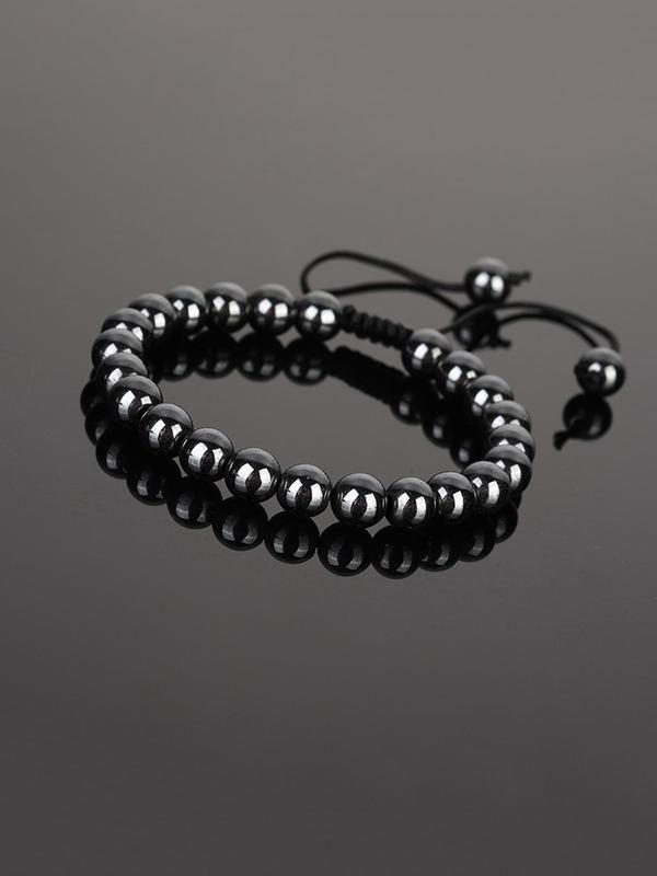 Men's Simple Beaded Bracelet, Casual Adjustable Beaded Bracelet for Daily Wear, Fashion Black Onyx Accessories for Men 3