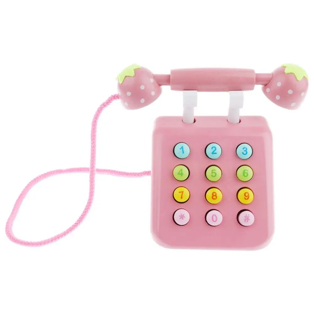 Pink Wooden Telephone Pretend Play Toy Baby Kids Early Educational Toy