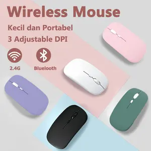 Wireless Mouse 2.4G & Bluetooth Nirkabel Senyap Mouse Klik Senyap Power Saving Mouse Untuk Laptop Pc Macbook Dan Tablet
