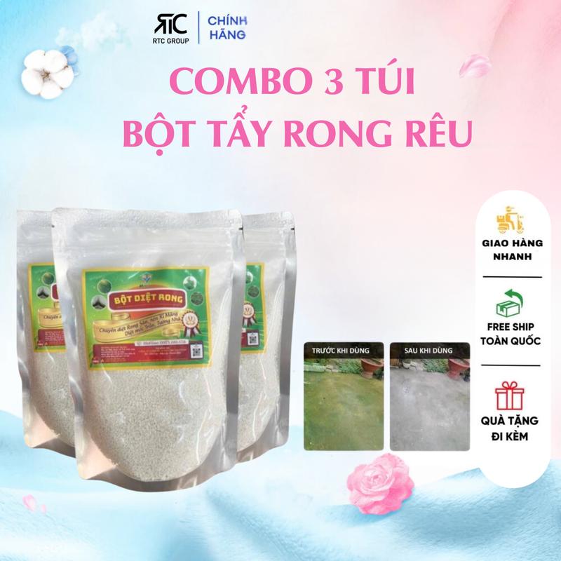 COMBO 3 Túi Bột Tẩy Rong Rêu (500gr/1 túi) - Diệt Rong, Rêu, Tảo Trong Nước, Sàn Xi Măng, Tường Gạch, Cống Rảnh - Làm Sạch Và Triệt Rong Rêu, Ẩm Mốc Gia Đình Bạn Hơn Nước Rửa Chén