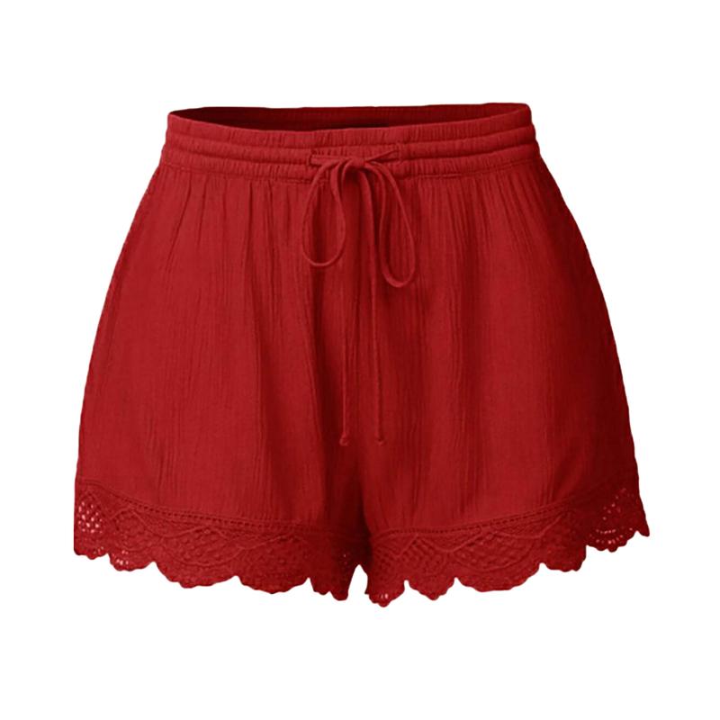 Mieeuo Women Summer Shorts Elastic Drawstring Waist Solid Color Lace Trim Shorts Loose Fit Elastic Tight Yoga Pants 4