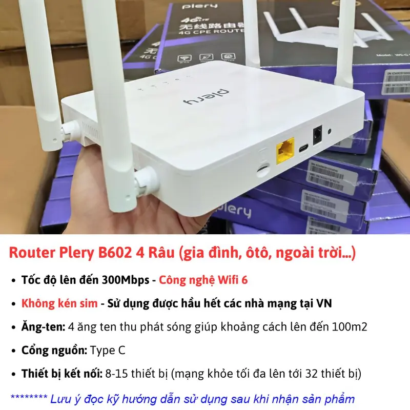 [VNS] Plery R602 Bộ Phát Wifi 4G 4 Râu Gấp Gọn (1 Wan/Lan) Kết Nối 32 Thiết Bị Không Kén Sim - Thiết Bị Mạng Việt Nam 1