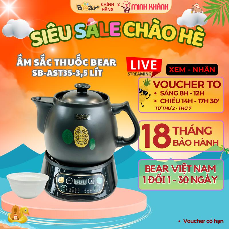 Ấm sắc thuốc Bear SB-AST35 - 3.5 Lít , chỉ với một nút bấm, bạn sẽ có ấm thuốc an toàn hiệu quả Đun Nước Bình Đun Nước Đun Siêu Tốc