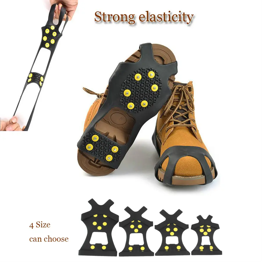น้ำแข็งกันลื่นหิมะรองเท้าแหลม Grips Cleats Crampons, 10ชิ้นของสากล, ป้องกันการลื่นไถล, เหมาะสำหรับปีนเขาฤดูหนาว, เครื่องมือความปลอดภัย, ฝาครอบรองเท้าป้องกันการลื่นไถล, ขนาด S, M, L, XL