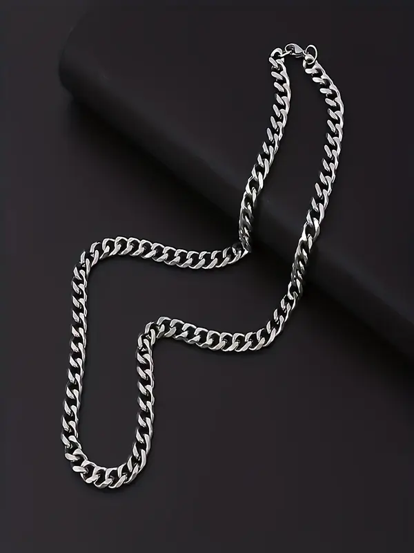 Men's Simple Cuban Chain Bracelet & Necklace (2counts), Fashion Hip Hop Stainless Steel Jewelry for Party, Daily Clothing Decor, Trendy All-match & Exquisite Jewelry for Birthday Gift 3