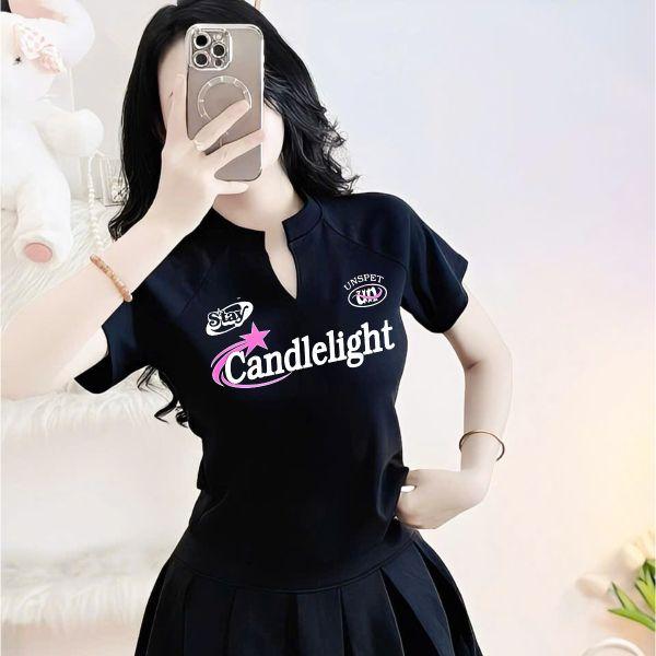 Product Introduction of Áo Thun Babytee Borip In Hình Chữ " Candlelight" Cổ Trụ Tay Ngắn Nữ Women Form Basic Tôn Dáng Ôm Body Dáng Ngắn . Chất liệu: Vải Borip phông baby tee a o aothun hoa áothun croptop 17