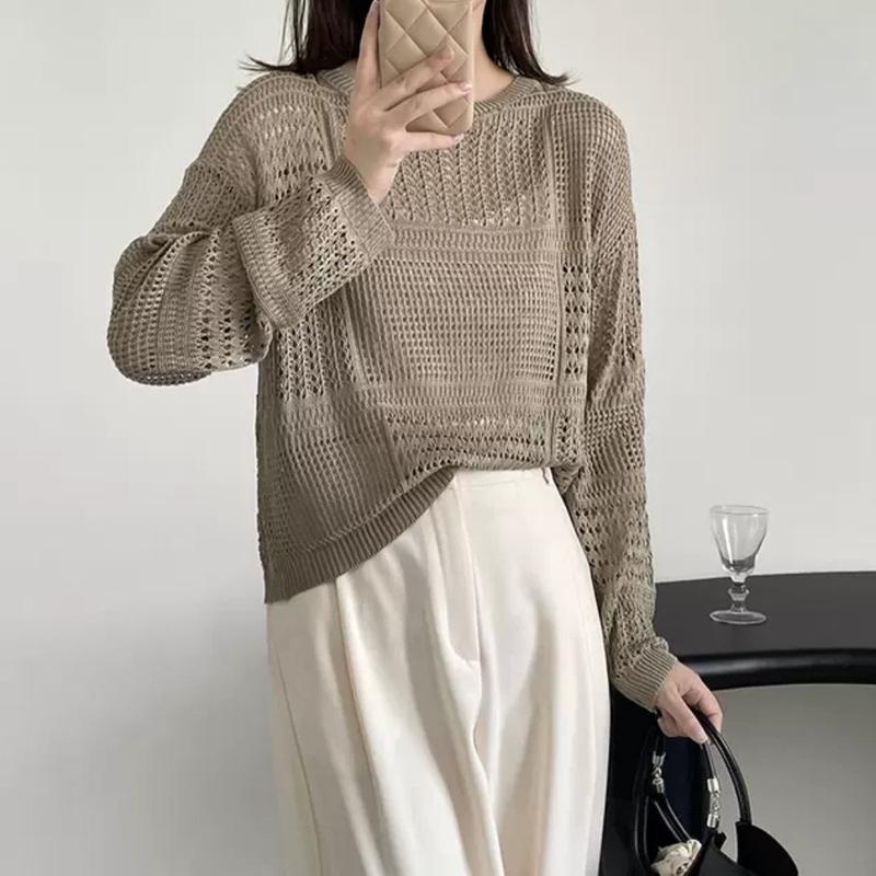 Áo len dệt kim lưới Quảng châu KHÔNG KÈM áo trong xinh cao cấp dài tay cổ tròn hot tiktok douyin mới nhất 2024 phong cách hàn quốc Tiệm đồ nhà Lotus xinh