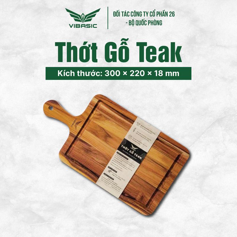 12.12 Thớt gỗ Teak Vibasic ghép ngang solid có tay cầm kích thước 300x220x18mm