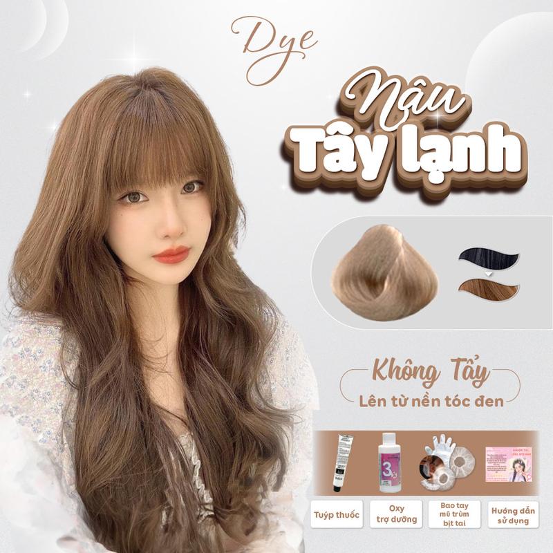 Thuốc nhuộm màu Nâu Tây Lạnh không cần tẩy tóc Dyehair Không chứa silicon Bền màu tuyp thuốc 100ml tặng kèm oxy trợ nhuộm và bao tay Đổi Màu Tóc Nhuộm Tóc Đổi Màu Tóc Nhuộm Tóc Dưỡng Tóc Nữ