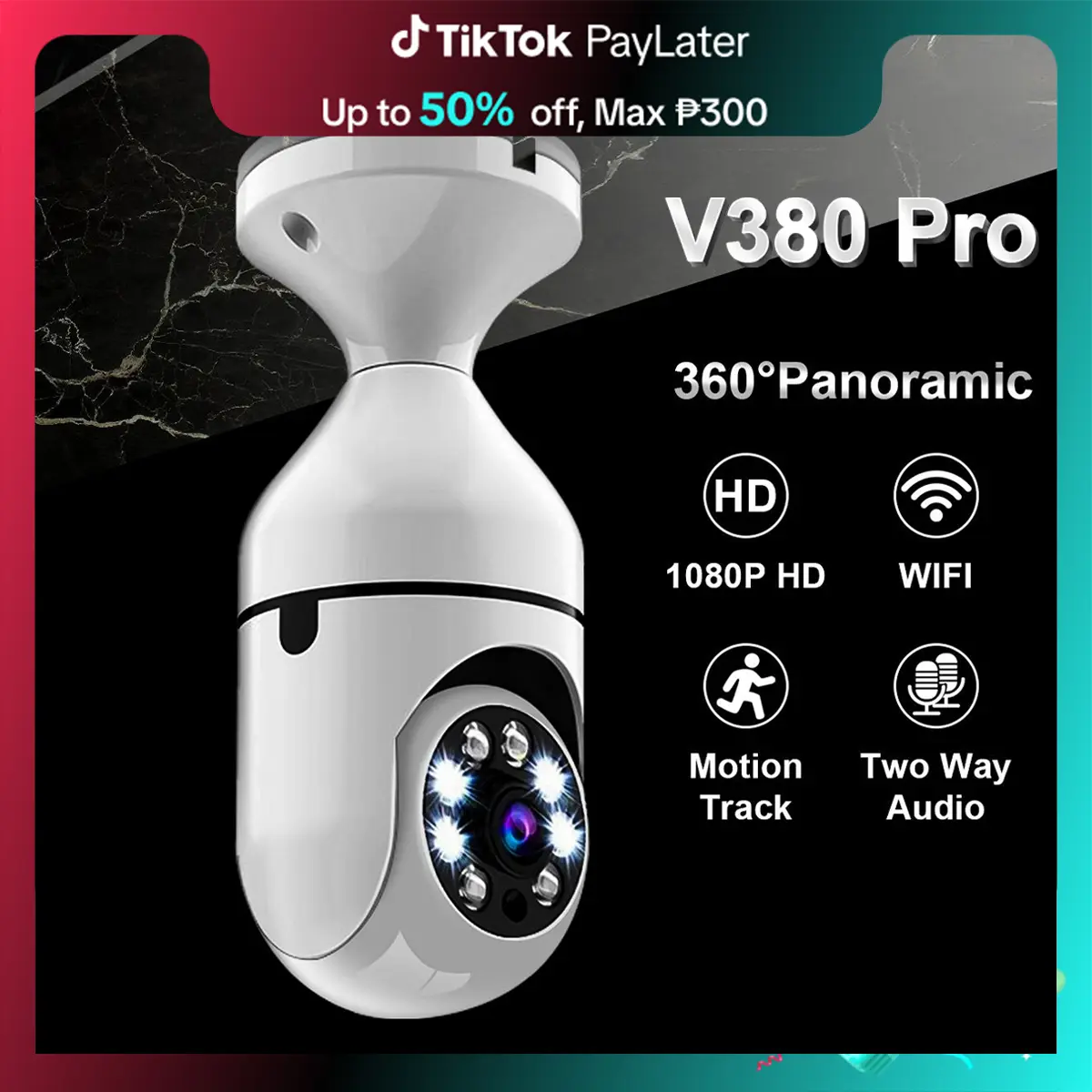 【Recommended】V380 pro 360° automatic tracking smart CCTV camera light bulb indoor outdoor night vision two-way audio wireless WiFi connection mobile phone remote monitoring camera siren security monitoring network（Optional monitoring extension cord）