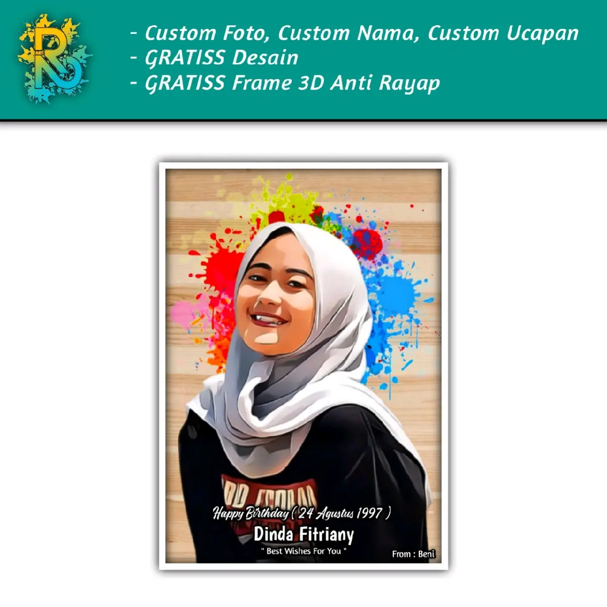 Cetak Foto Custom Sudah Di Bingkai (Hadiah Ulang Tahun, Anniversary, Pernikahan, Wisuda dll) Dipasang di Dinding Modern Frame Kado Gantungan aesthetic