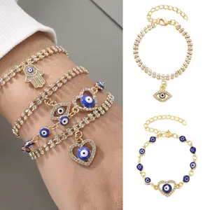 Gelang Jimat Evil Eye & Bintang Laut - Berlian Imitasi Double Layer Adjustable, Cocok untuk Hadiah Spiritual