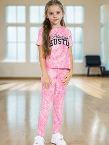 Two-piece Set  Girl's Letter Print Tee & Pants, Casual Short Sleeve Round Neck T-shirt & Trousers for Summer, Kids Clothes for Daily Wear