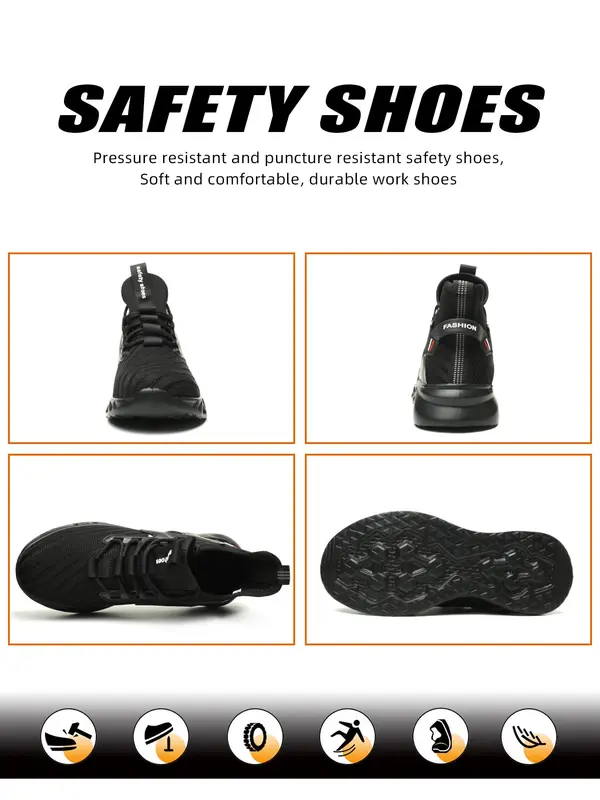 Men's Steel Toe Work Shoes, Casual Comfortable Breathable Anti-impact Anti-puncture Safety Shoes, Fashionable Shoes for Daily Wear 2